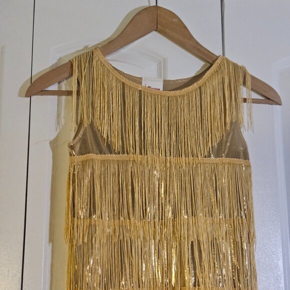 Flapper Dress Girls Size M (7-9) Gold Halloween New Years Eve Play Costume 1920s - Picture 2 of 7